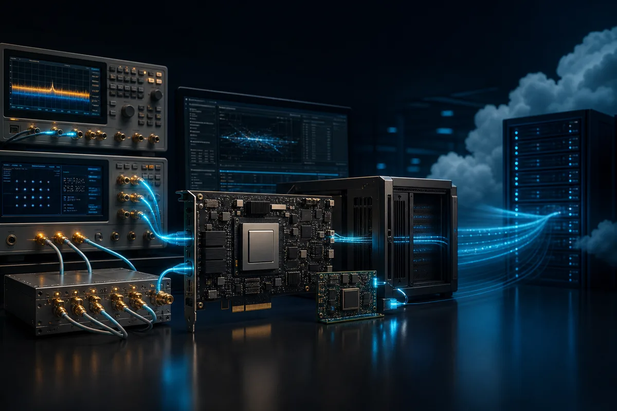 Concept illustration of an RF and baseband platform partitioned across FPGA, processor and cloud hardware
